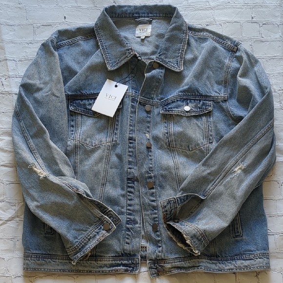 VICI Influencer Blue Denim Jacket, NWT, L - Picture 3 of 5